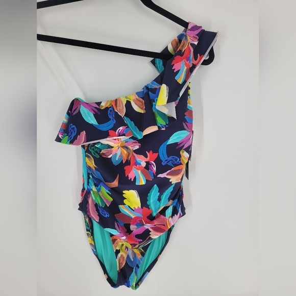 LA BLANCA By The Sea One Shoulder Swimsuit One piece Size 4 New Floral - Picture 3 of 6